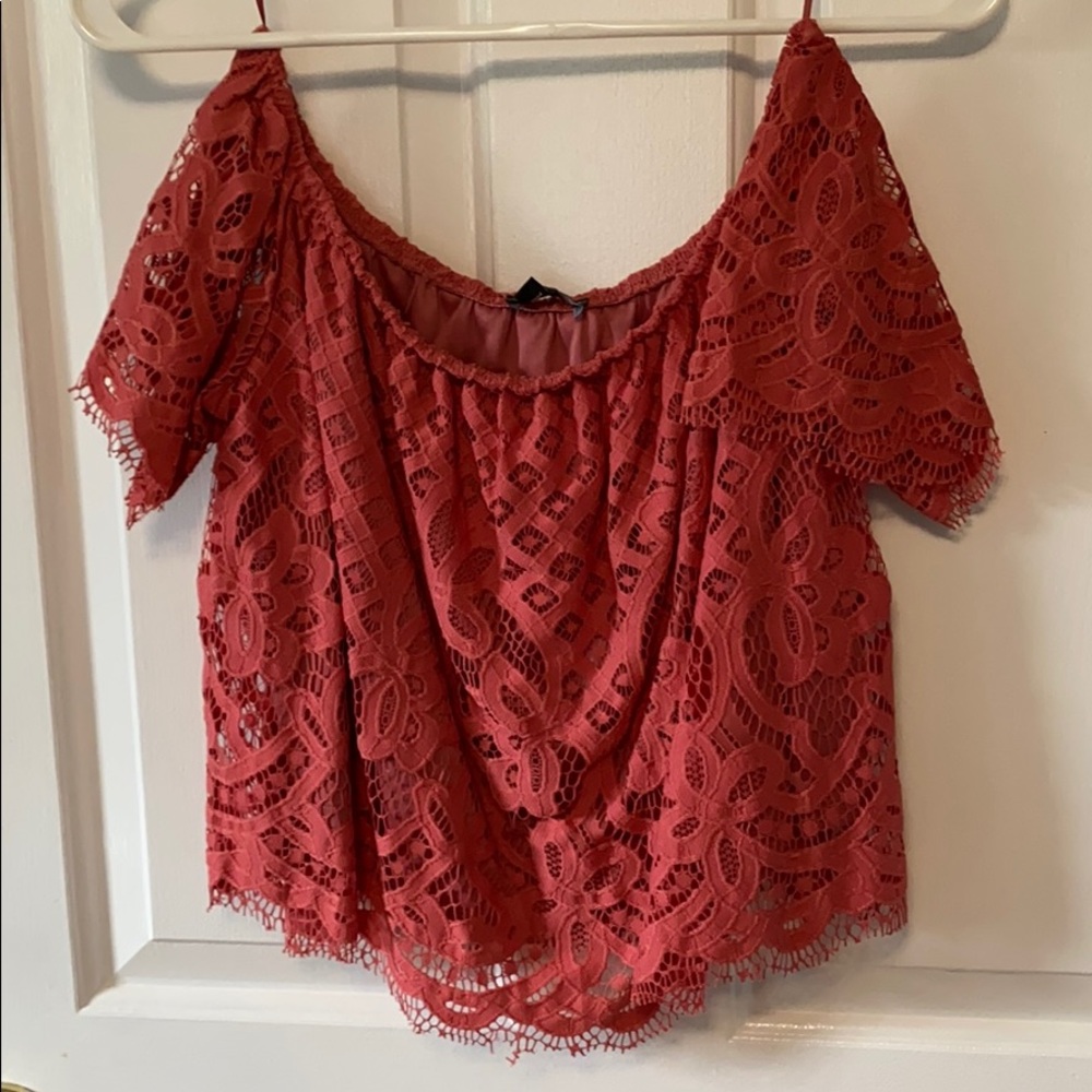 Orange strapless blouse